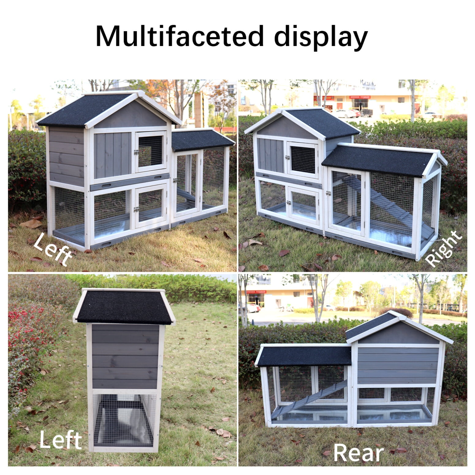 Spacious Indoor/Outdoor Rabbit Cage & Hutch with Removable Trays, 3 Doors, UV Panel & Wire Mesh Floor for Small Animals