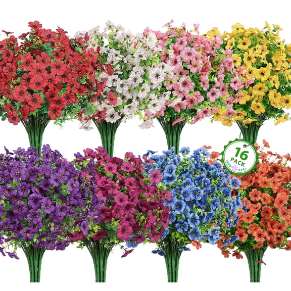 Scidweet Artificial Flowers Outdoors, 16 Bundles Faux Fake Flowers Plant for Home Porch Garden Window Box Summer Decoration, MultiColor