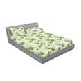thumbnail image 2 of Hawaiian Fitted Sheet & Pillow Sham Set, Tropical Bouquets of Jungle Palms Exotic Orchid Flowers on Stripes, Decorative Printed 3 Piece Bedding Decor, Calking, Fern Green Beige Magenta, by Ambesonne, 2 of 2