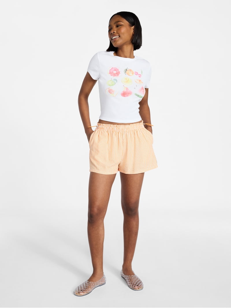 No Boundaries Striped Seersucker Bungee Shorts, 2
