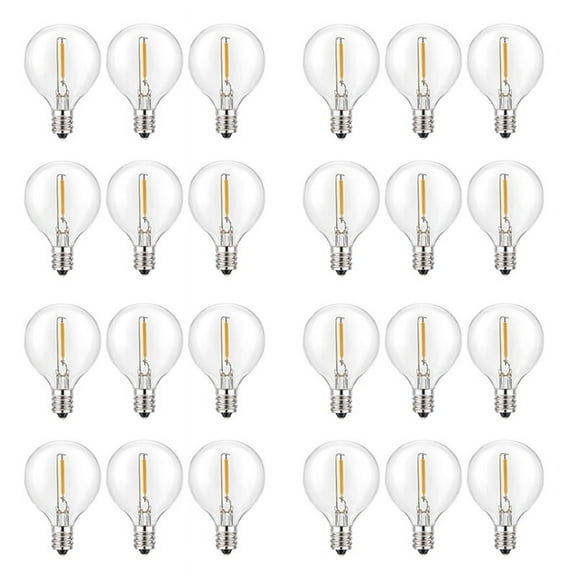 24Pcs G40 LED Replacement Light Bulbs, E12 Screw Base Shatterproof LED Globe Bulbs for Solar String Lights Warm White,24 x G40 light bulbs,transparent