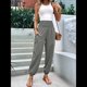 thumbnail image 4 of Pantalones de Trabajo Bohemios de Verano para Mujer, Informales, Plisados, Elásticos, de Cintura Alta, Anchos y con Bolsillos. Gris M, 4 of 9