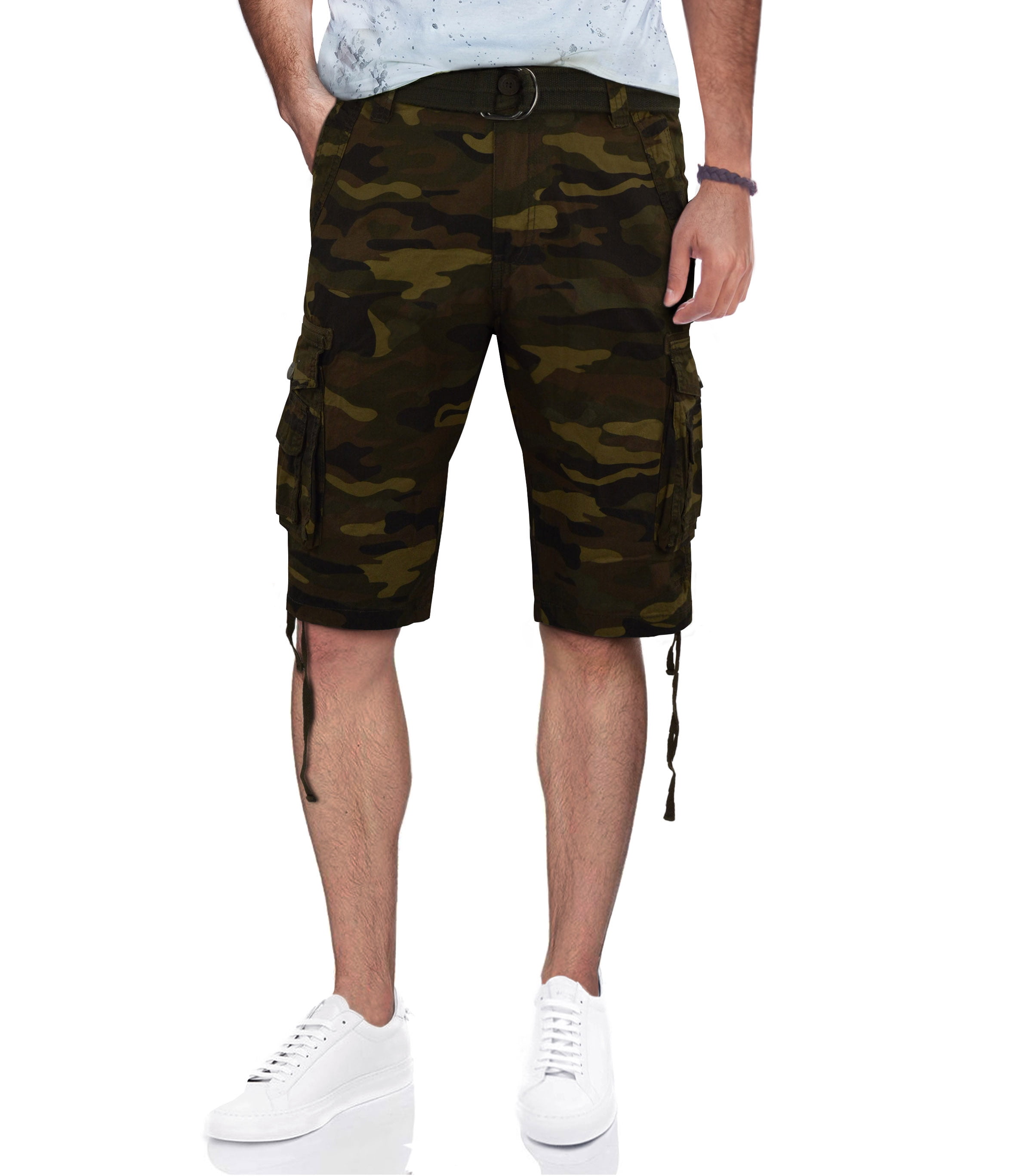 RawX Men's Belted Double Pocket Cargo Shorts With Draw Cord, Brown Camo ...