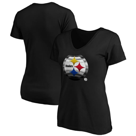 Women's Black Pittsburgh Steelers Midnight Mascot Logo V-Neck T-Shirt