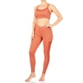 thumbnail image 2 of 2-Piece Sports Set Rib Knit Bra Top With Mesh Trim  Overlap Waist Legging With Mesh Panels  Pockets - Rust, 2 of 5