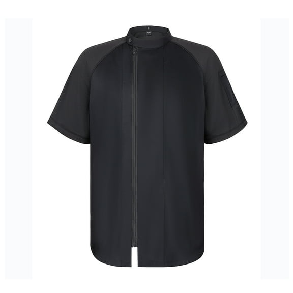 TOPTIE Short Sleeve Chef Coat Jacket Black Side Zipper Chef Uniform with Mesh