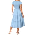 thumbnail image 3 of INSPIRE CHIC Women's Smocked Dress Casual Flutter Sleeve V Neck Summer A Line Elastic High Waist Tiered Midi Dresses S Light Blue, 3 of 6