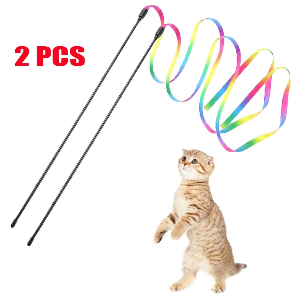 Fun Nteractive Cat Toys Teaser Rainbow Wand String Exerciser Playing Toy for Kitten or Cat