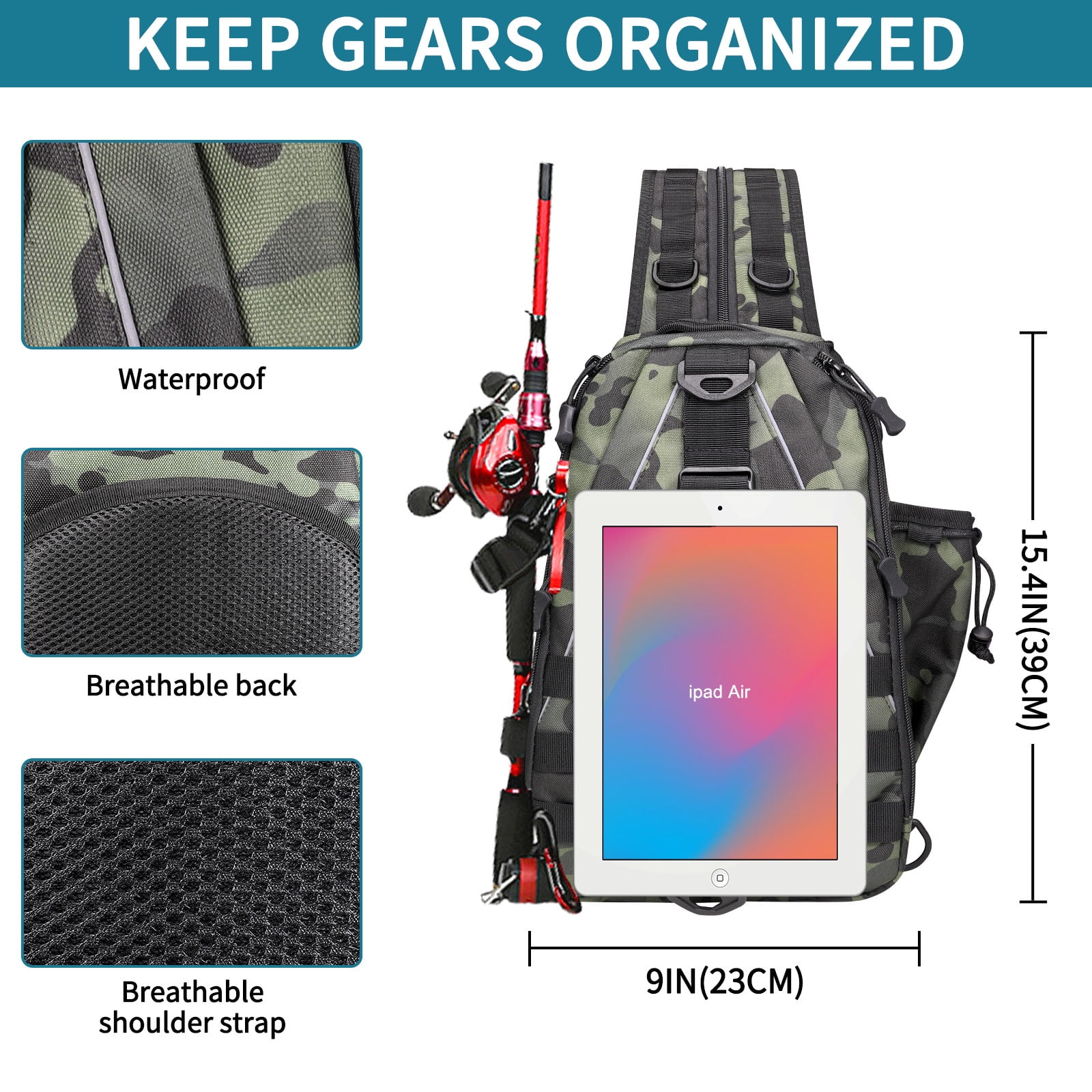 2BK Saltwater Fishing Backpack, Large Tackle Box Sling Bag, Water