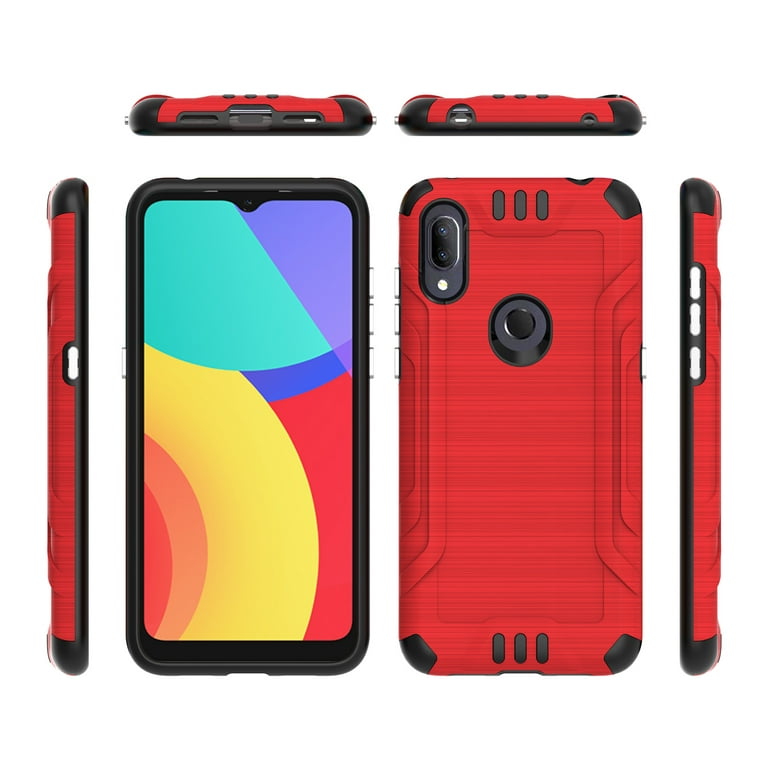 Wireless Accessories Phone Case for Cricket Lumos (6 inch)/ Alcatel Axel Screen Protector/ Brush Shock Absorbing Dual-Layered Cover (Combat Red +Tempered Glass)