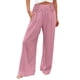 thumbnail image 1 of pantalones de pierna ancha de lino de algodón de verano mujer pantalón palazzo suelto bolsillo cintura elástica botón pantalones casuales rosa / m, 1 of 4