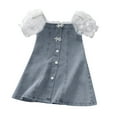 thumbnail image 1 of Robes pour Filles Tout-Petits Robe en Dentelle à Manches Bouffantes Style Denim pour Usage Quotidien Robes en Denim Mignonnes pour Enfants Filles Ajustement Léger et Confortable, 1 of 8