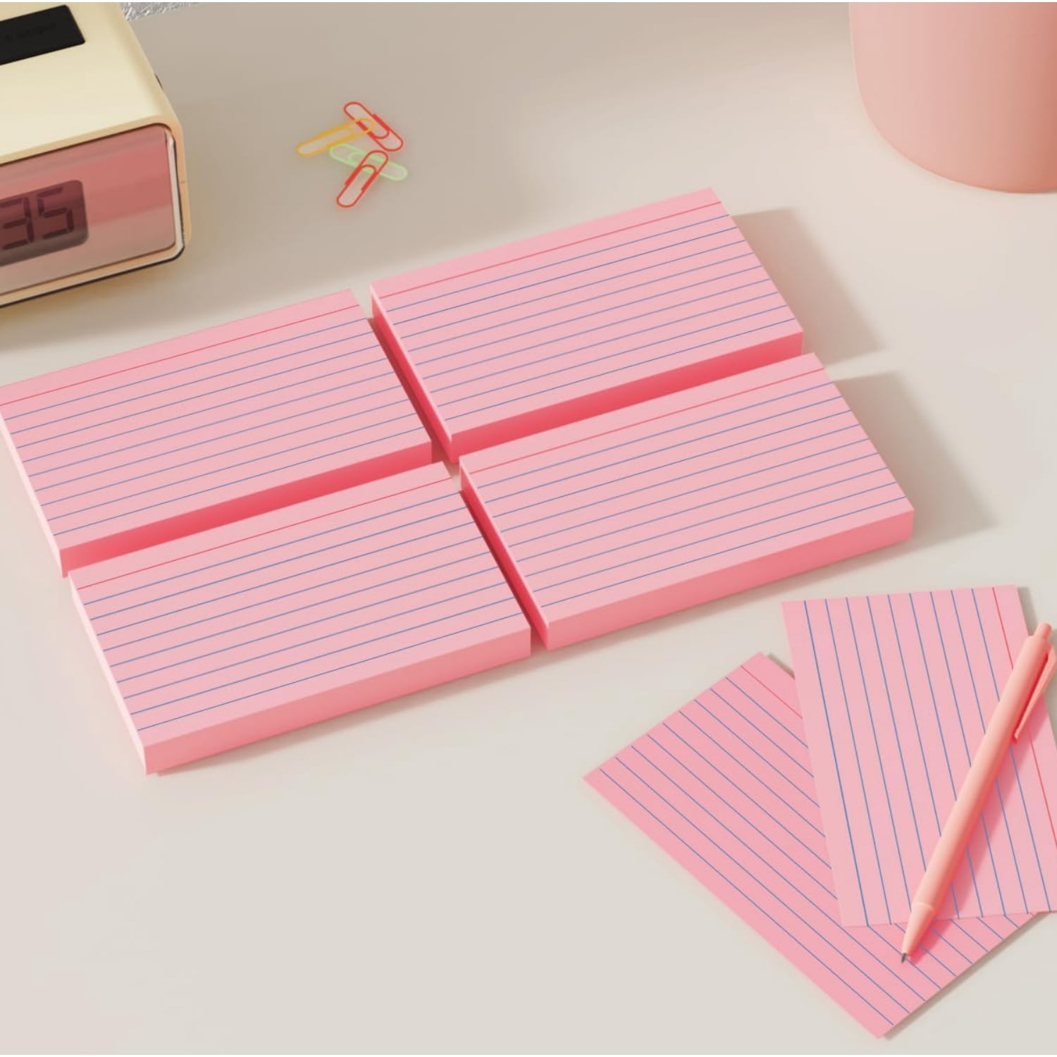 Index Cards Topboutique,Notes Flash Cards,Ruled Index Flashcards,Lined Flashcards,Index Notecards for Office, Lined on Front Blank on Back, 3 x 5 inch,Pink,4 Pack,50 Sheets Per Pack