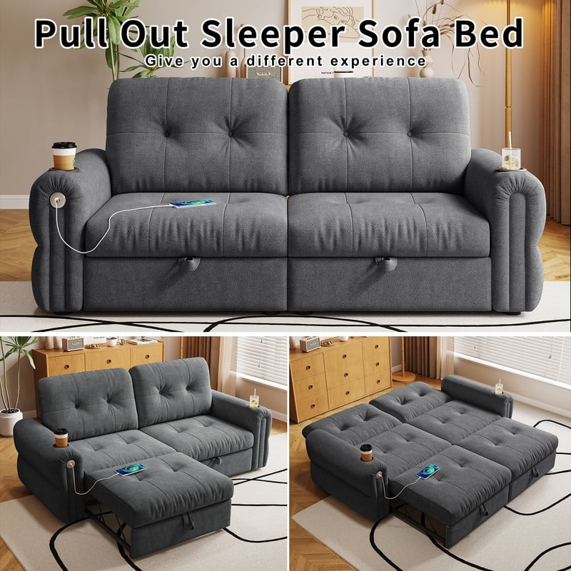 77" Convertible Sofa Bed – 2-in-1 Loveseat & Guest Bed, Chenille Fabric, 600lb Capacity