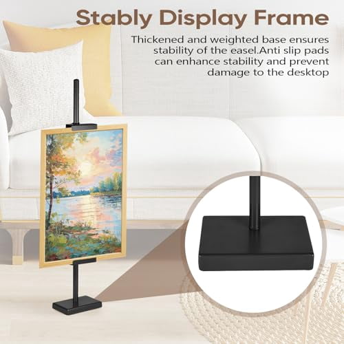 Adjustable Tabletop Easel Stand for Displaying Picture Frames and Art, 18-Inch Black Metal Art Easel for Sturdy Frame Support and Decorative Home or Office Use