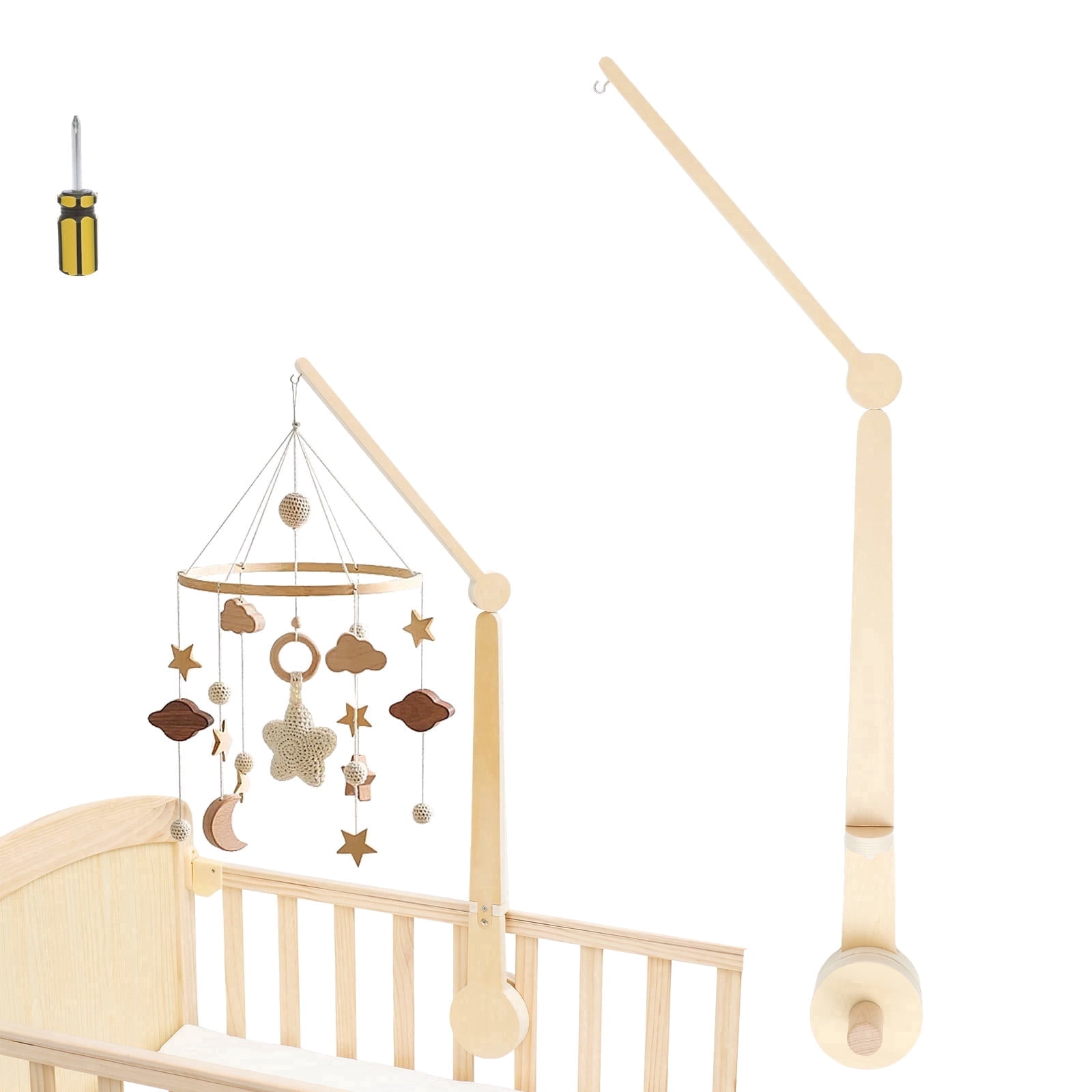 Wekvgz Wood Crib Mobile Arm with 2 Heights Practical Baby Crib Mobile Arm Easy to Install for Hanging Bed Bell Baby Bed Toys