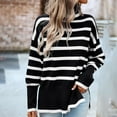 thumbnail image 6 of hotojiny Womens Sweaters Causal Turtleneck Long Sleeve Knit Side Split Oversized Pullover Sweater Loose Striped Tops, 6 of 7