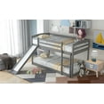 thumbnail image 3 of JAMPOOCA Twin over Twin Low Bunk Bed with Convertible Slide and Ladder, Wooden Bunk Bed Frame for Bedroom Extended Family, No Box Spring Needed, Gray, 3 of 9