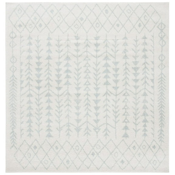 SAFAVIEH Tulum Goddard Moroccan Geometric Area Rug, 6'7" x 6'7" Square, Ivory/Light Grey