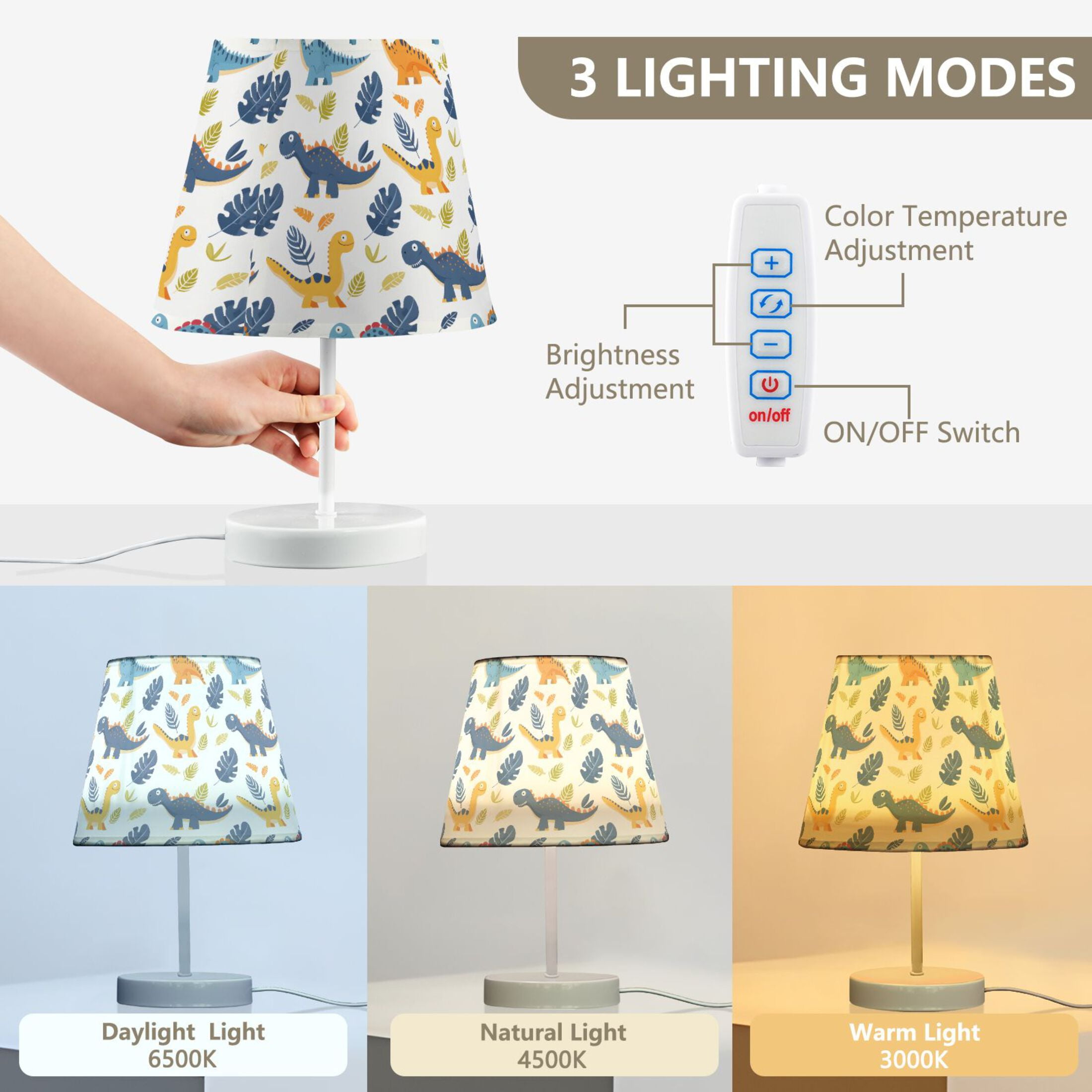 LED Desk Lamp Cartoon Dinosaur and Leaf Table Nightstand Lamps with 3 Color Temperatures for Home Bedroom Living Room Decor 6x11