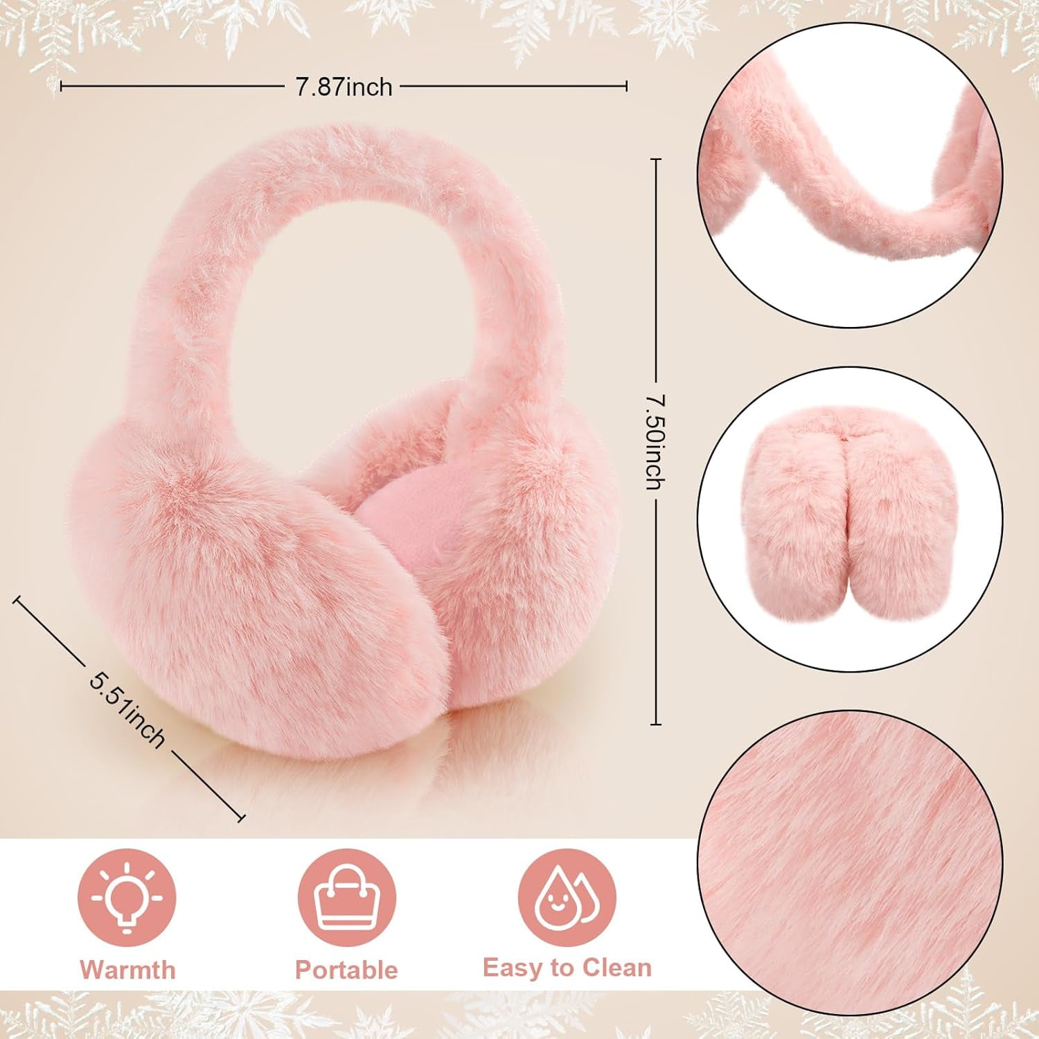 Fashion Winter Ear Muffs for Women Faux Fur Warm Earmuffs Cold Weather Fluffy Ear Warmers Foldable Ear Covers Headband