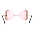 thumbnail image 4 of Womens Heavy Sparkle Rhinestone Heart Butterfly Rimless Sunglasses Gold Solid Pink, 4 of 4