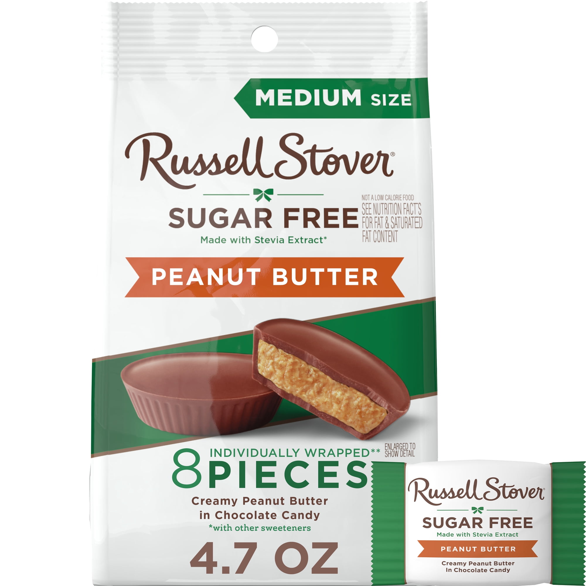 RUSSELL STOVER Sugar Free Peanut Butter Cup Chocolate Candy, 4.7 oz. bag