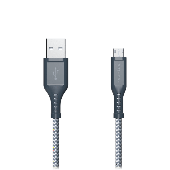 Ventev BC6-GRY262896 6 ft. High Speed USB A to Micro USB Braided Cable with 2x The Copper for Faster Charging - Gray