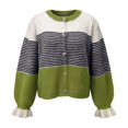 thumbnail image 4 of Womens Fall Trendy Striped Cardigan Sweaters Ruffle Sleeve Button Up Loose Color Block Sweater Coats(Green,M), 4 of 4