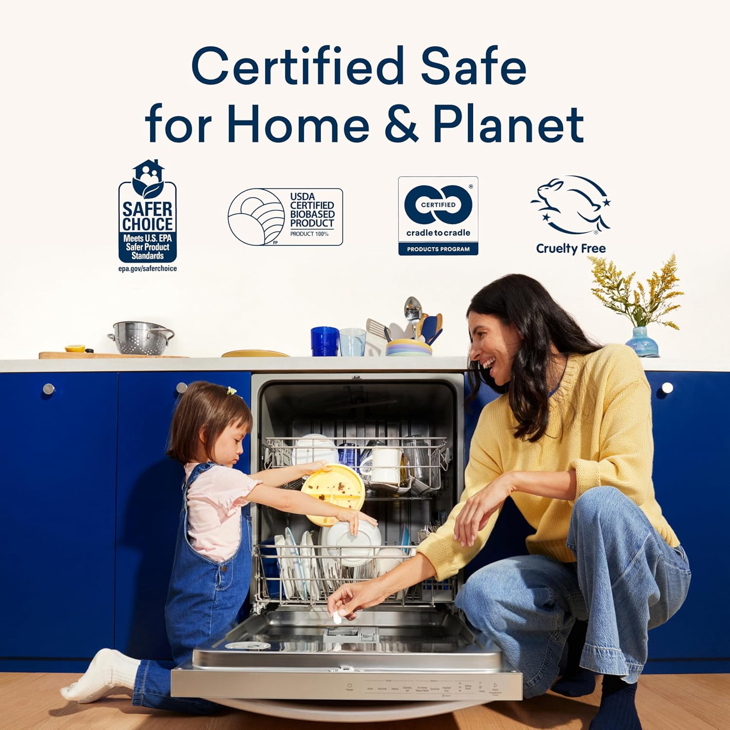 100% Plastic-Free Dishwasher Detergent Tablets, Free & Clear, Eco-Friendly Dishwashing Pods, Natural, USDA Certified biobased
