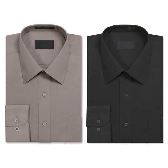 2 Pack Men's Berlioni Long Sleeve Button Regular Dress Shirt Light Grey - Black