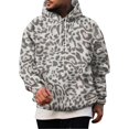 thumbnail image 3 of KLHDSF Men's Vintage Leopard Print Hooded Sweatshirt with Single Pocket Drawstring Hood Ribbed Cuffs Hem Fall Winter Street Athletic Top for Men Light Gray XXXL, 3 of 8