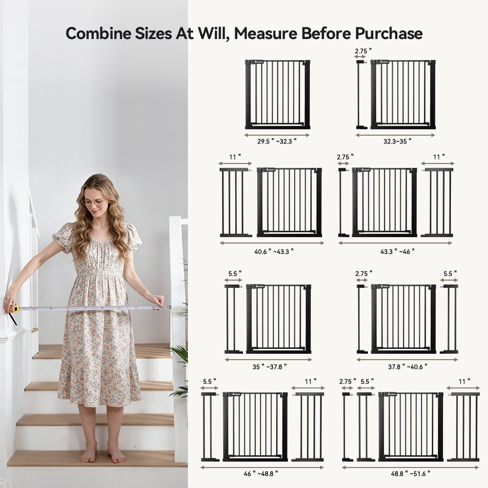 DOMIPET 29.5-51.6'' Extra Wide Pet Gate, 30''H Safety Doorway Gates Pressure Mounted,Black