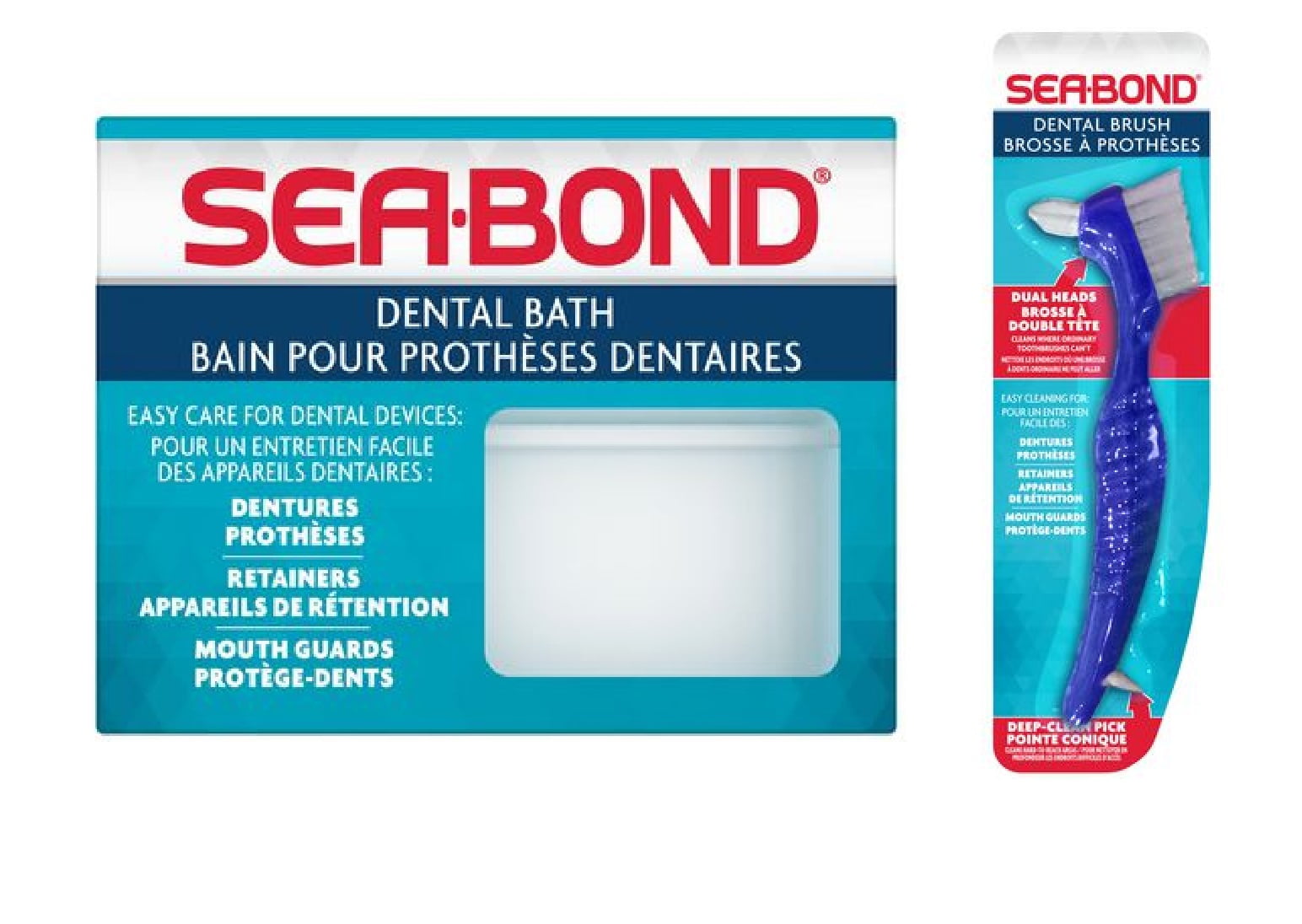 Sea Bond Dental Bath and Brush, for Dentures, Retainers, Mouth Guards and More