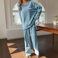 thumbnail image 2 of SJLDQY Women's Flannel Pajamas Set 2 Peice Pjs Set for Women Solid Color Ribbed Long Sleeve Pajama Tops Pants Warm Winter Homewear Sleepwear Outfits, 2 of 8
