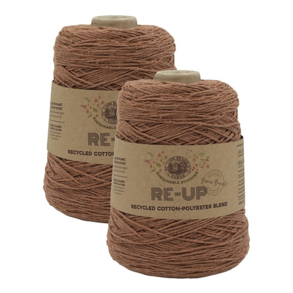 Lion Brand Yarn Re-Up Bonus Bundle Rust Medium Recycled Cotton, Recycled Polyester Yarn 2 Pack