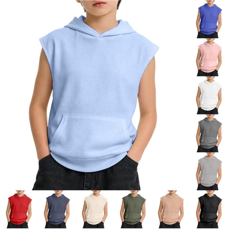 NinXxx Boys Tank Tops Undershirt Hoodie Sleeveless Athletic Muscle Tee Light Blue 11-12 Years