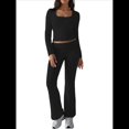 thumbnail image 3 of Conjuntos de Salón para Mujer, Conjuntos Casuales Y2K de 2 Piezas, Tops Cortos de Corta, Pantalones Acampanados con Pliegues y Chándales. Negro M, 3 of 10