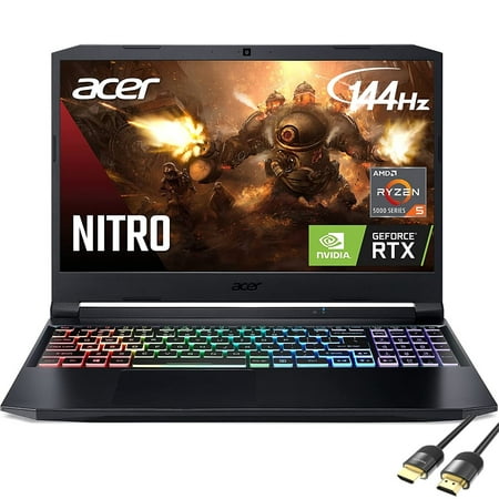 Acer Nitro 5 3060 Gaming Laptop, 15.6" FHD 144Hz IPS, AMD Ryzen 5 5600H , GeForce RTX 3060 6GB, 16GB RAM, 512GB NVMe SSD+1TB HDD, USB-C, RGB KB, Wi-Fi 6, Killer RJ-45, Mytrix HDMI 2.1 Cable, Win 10