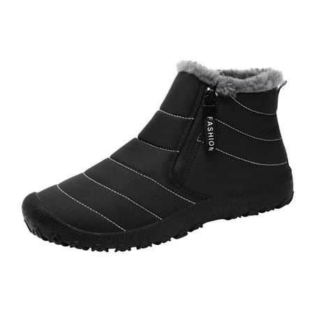 

Cathalem Shoes Men Adult Male Men Boot and Winter Fashion Thick Warm Snow Boots Zipper with Velvet Outdoor Cotton Shoes Hiking Shies Black 9