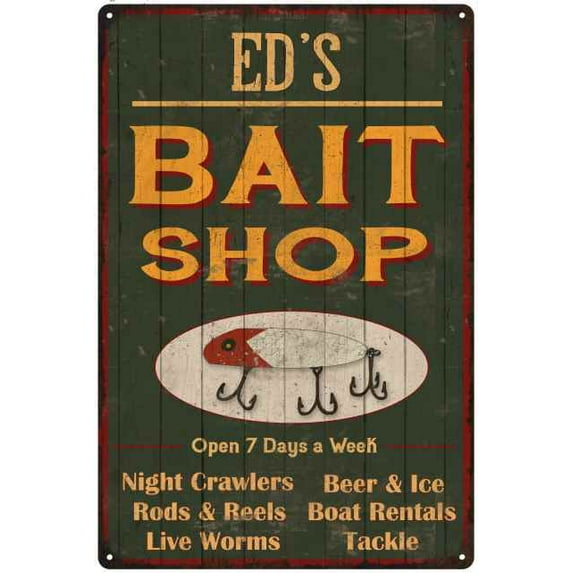 ED'S Green Bait Shop Man Cave 12 x 18 Matte Finish Metal 112180027376