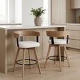 thumbnail image 4 of Dayalane Mid Century Modern Bar Stools Set of 2, 26" Swivel Counter Stools with Barrel Back, Linen Upholstered Barstools with Wood Legs for Kitchen Island, Dining Room, Home Bar, White, 4 of 14