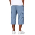 thumbnail image 6 of Nestiefly Long Cargo Shorts for Men Below Knee Waffle Drawstring Capris Pants Elastic Waist Lightweight Summer Resort Wear Blue XL, 6 of 8