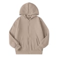 thumbnail image 4 of NAISIBABY Girls' Fleece-Lined Hooded Zip-Up Sweatshirt – Solid Color Long Sleeve Casual Jacket Khaki Size 13, 4 of 9