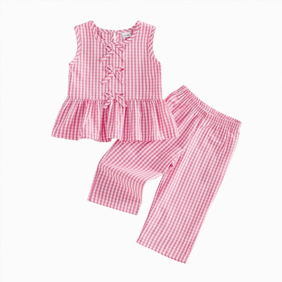 Nwiuh Toddler Girl Clothes Baby Summer Outfits Gingham Ruffle Sleeveless Vest Shirt Tank Tops Pants Set 1T 2T 3T 4T 5T (Red, 4-5 Years)
