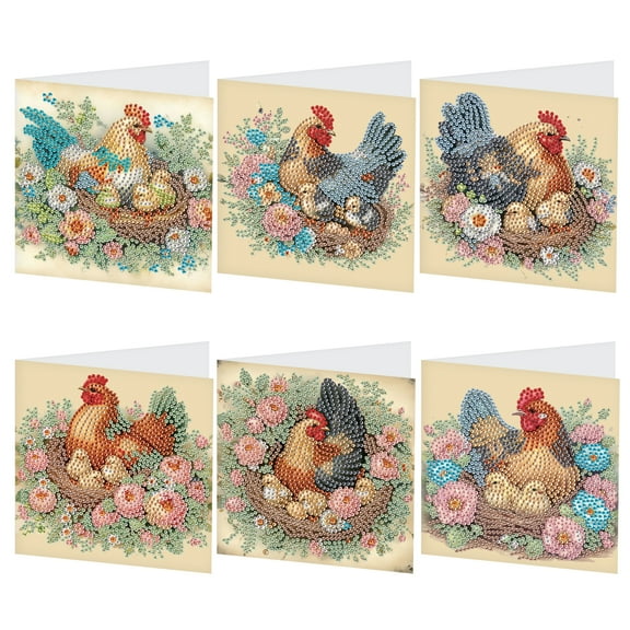 6pcs Diamond Art Painting Kit Greeting Card, Hens Laying Eggs 5D DIY Special Shape Diamond Greeting Card Creative Gifts, Christmas Thanksgiving Greeting Card Congratulation