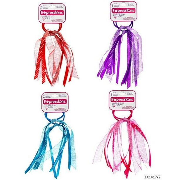 Expressions 2334321 Ribbon Ponytails, Assorted Color 2 Piece Case