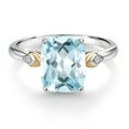 thumbnail image 2 of Gem Stone King 925 Silver and 10K Yellow Gold Sky Blue Simulated Aquamarine and White Moissanite Engagement Ring for Women | 2.72 Cttw | Cushion 10X8MM | Gemstone March Birthstone | Size 8, 2 of 3