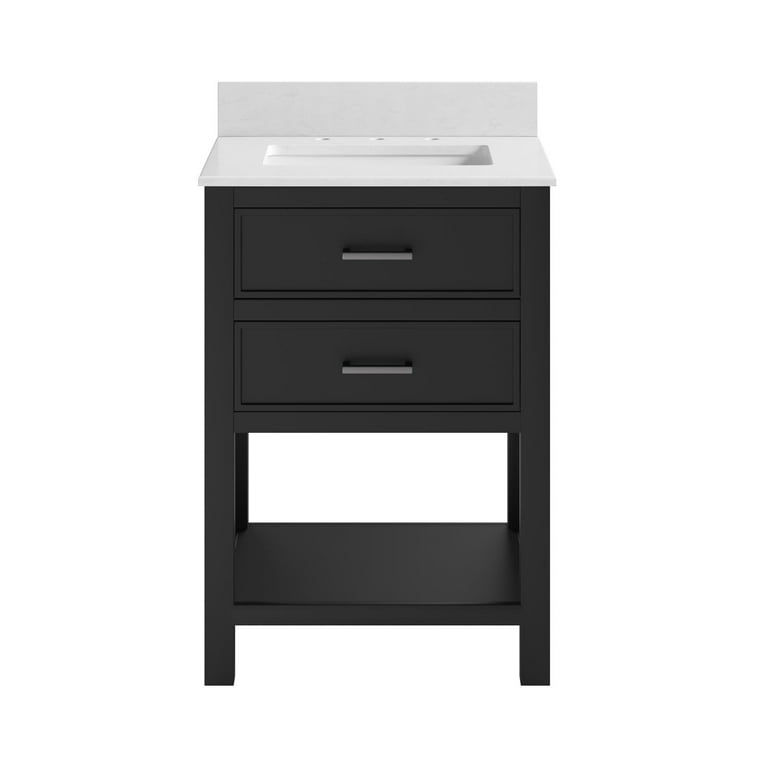 DHP Maine 36 Inch Bathroom Vanity with Carrera Countertop and Rectangular  Ceramic Sink, White/Black 