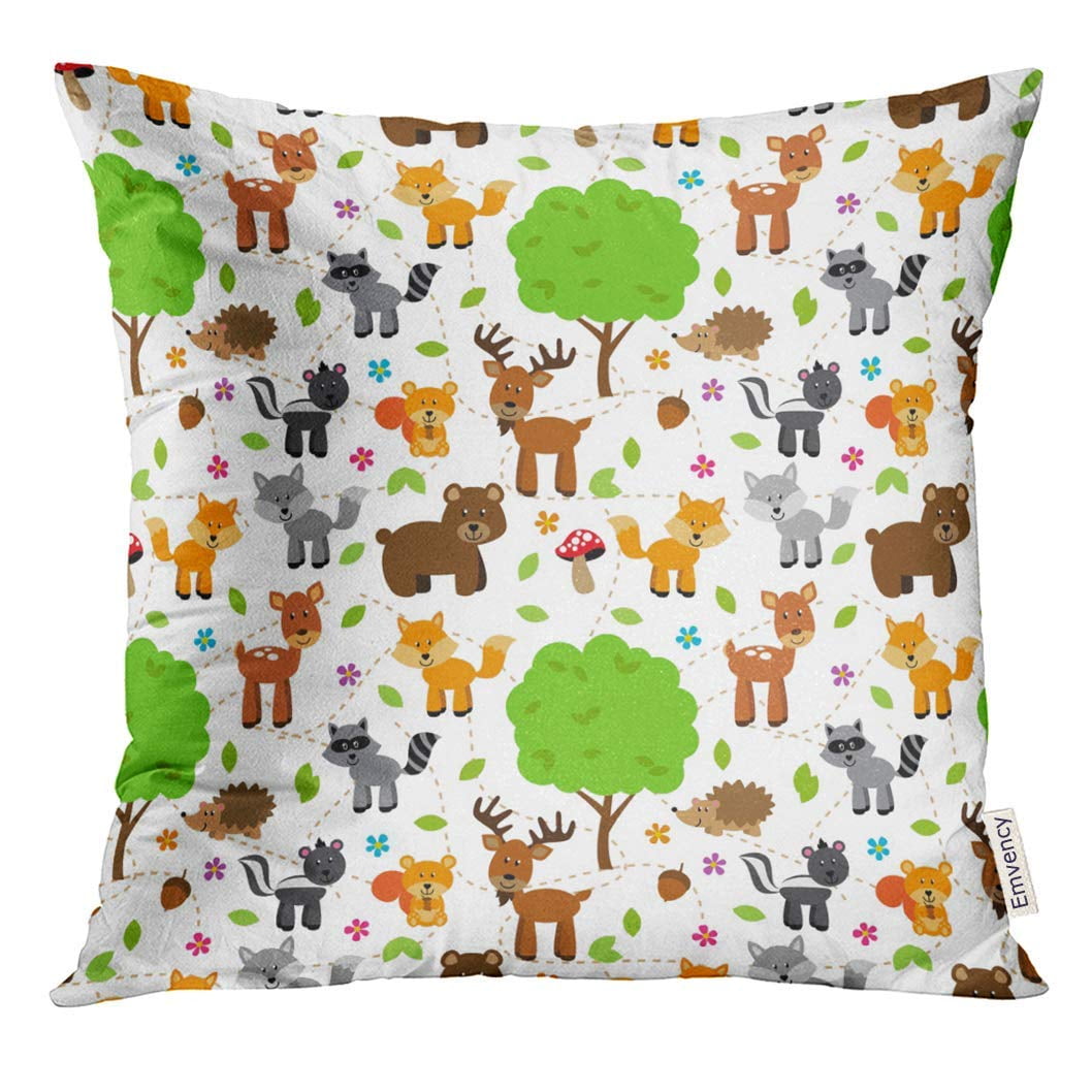 CMFUN Creatures Tileable Forest Animals Pattern Woodland Pillow Case